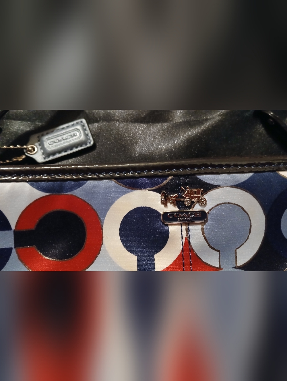 Coach Op Art Print Wristlet Pouch Blue Red White Patent Trim NWOT Y2K - Picture 8 of 10